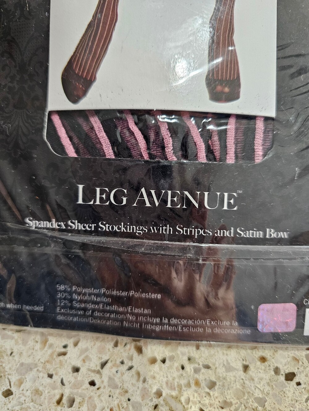 Leg Avenue Black and Pink Striped Thigh-High Stockings - Picture 3 of 6